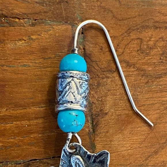 Cross Navajo Earrings vintage Sterling Silver with Kingman Turquoise 925… - Picture 5 of 10